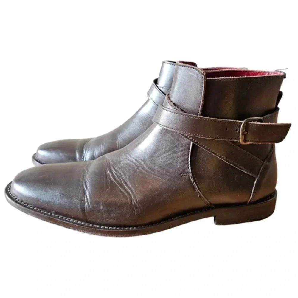 19V69 Italia Men's Leather Formal Elegant Ankle Boots Dark Brown Size EU 42.